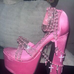 Dolls Kill Hot Pink Platform Shoes with Crystal Embellishments